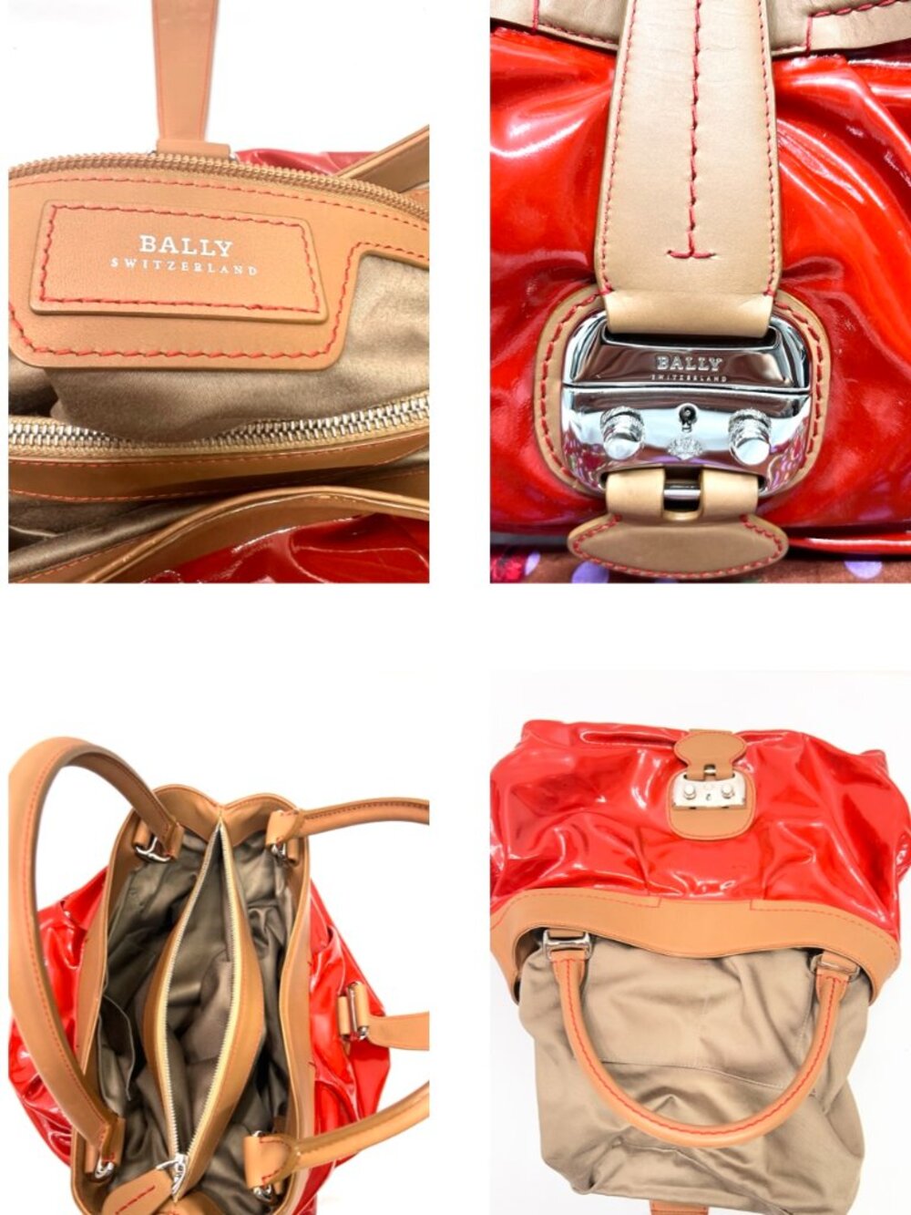 Classic 1831 Bally Switzerland Patten Leather Shoulder Lg Bag Red Lock+ Scarf(7 - Picture 10 of 16